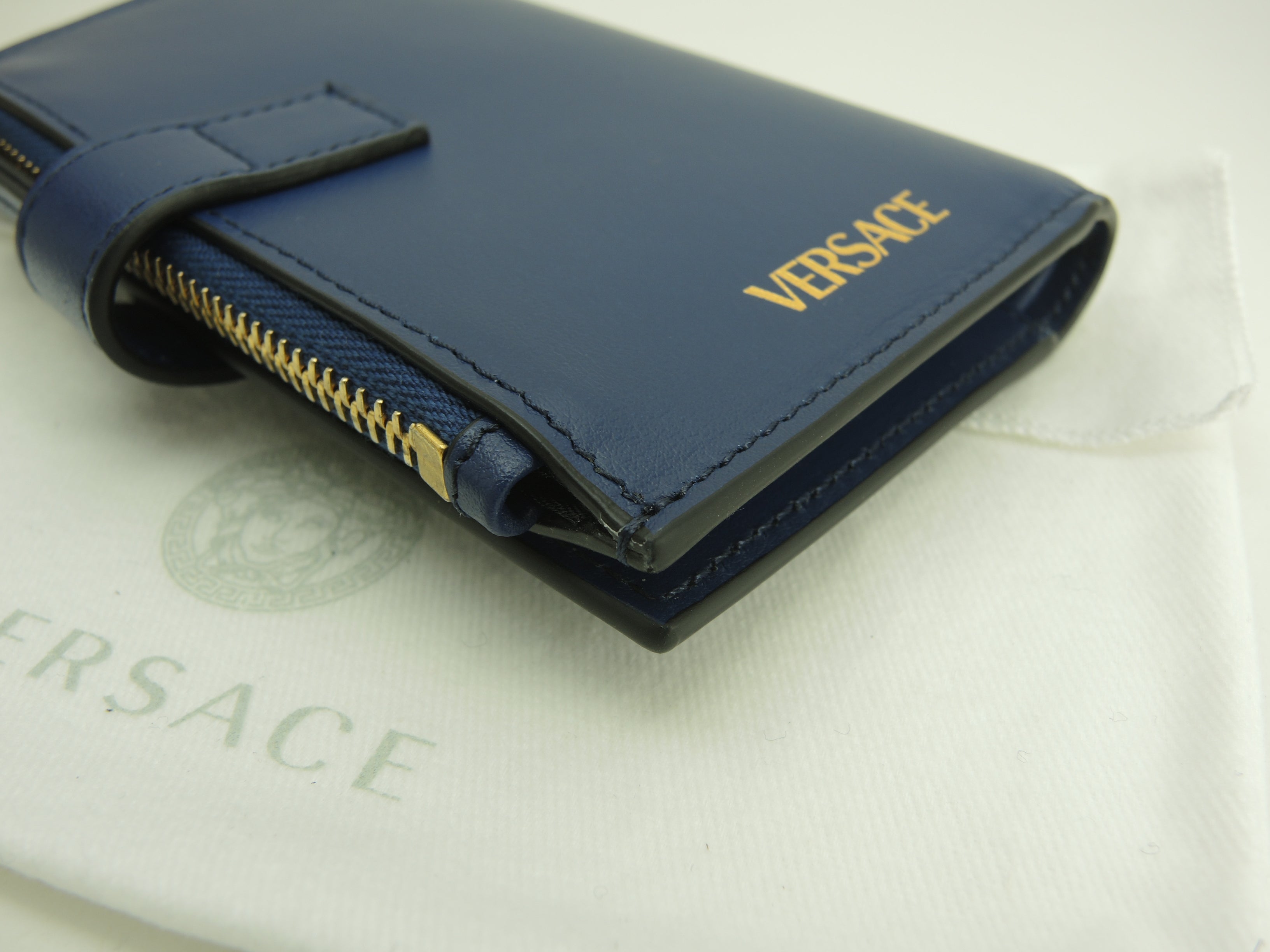 Versace Portafoglio compatto Medusa in pelle blu Nuovo con scatola @ 3