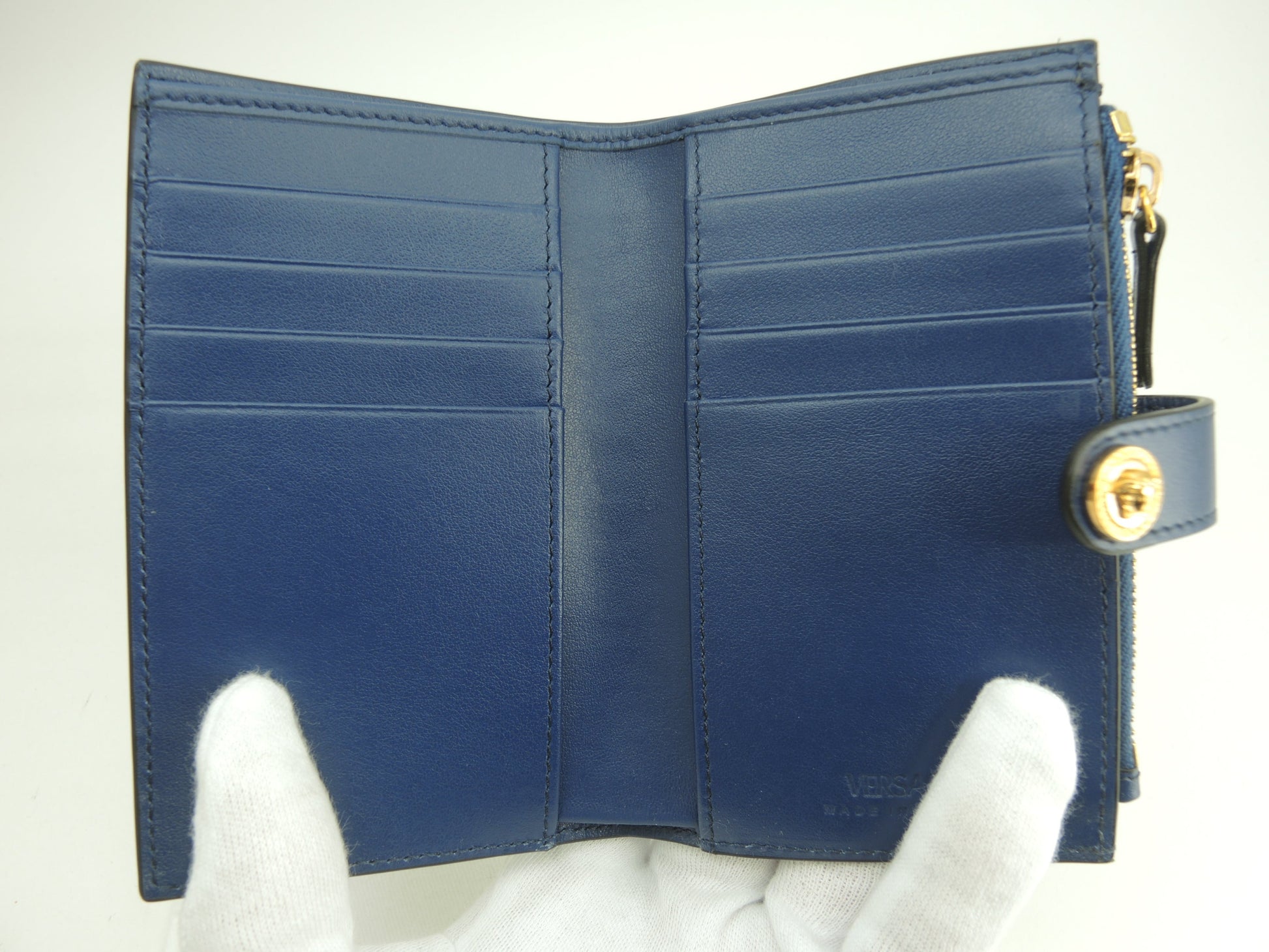 ヴェルサーチ コンパクトウォレット メデューサ レザー青 2折財布 新品@ 3