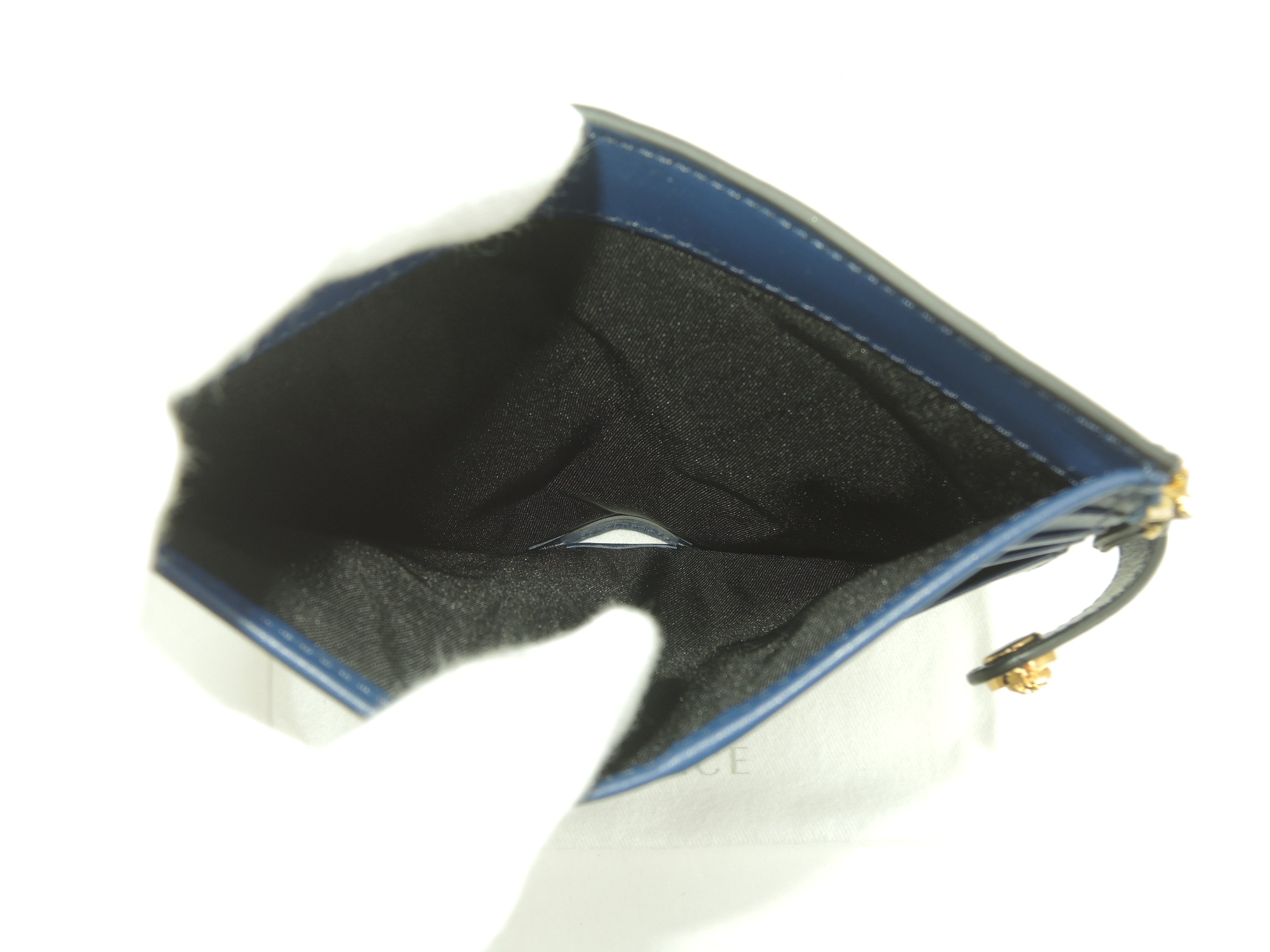 Versace Portafoglio compatto Medusa in pelle blu Nuovo con scatola @ 3