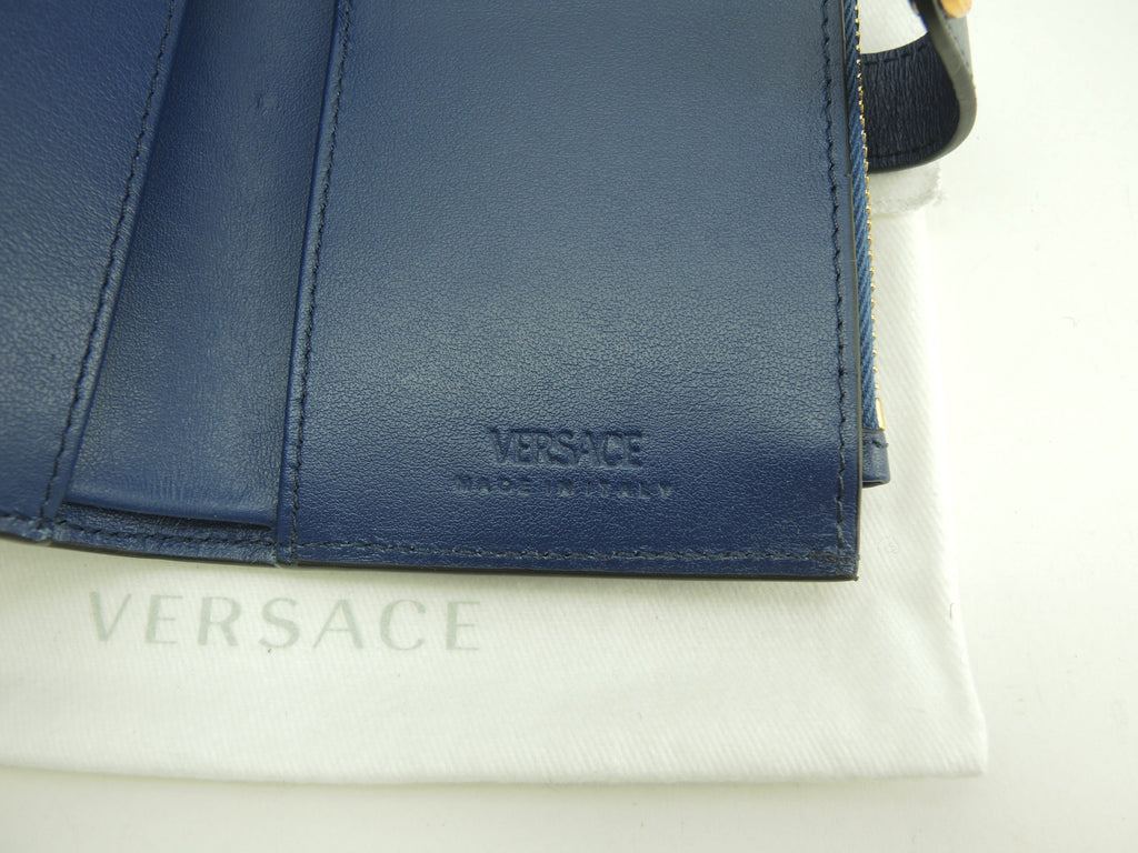 Versace Portafoglio compatto Medusa in pelle blu Nuovo con scatola @ 3