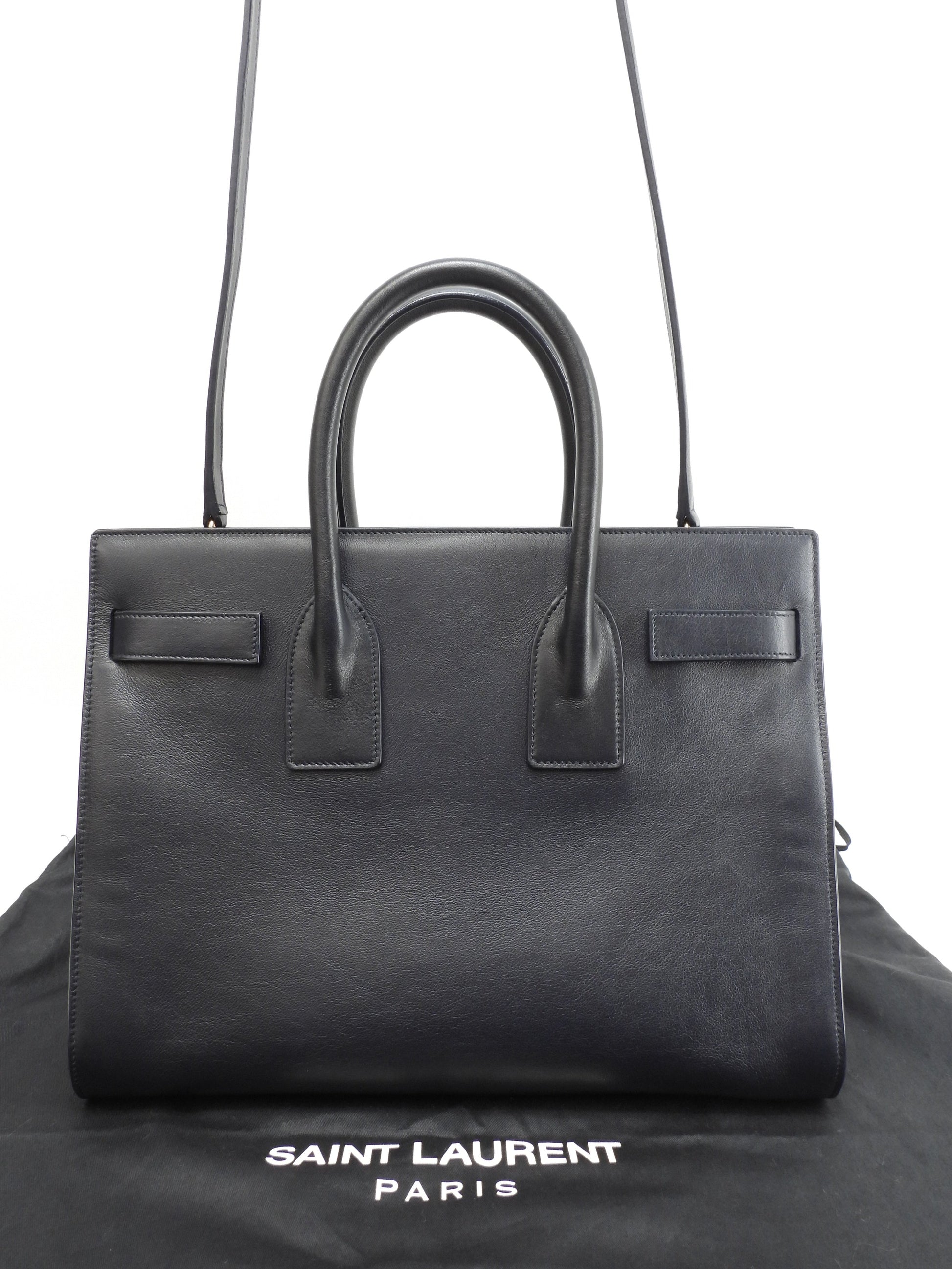 サンローラン サックドジュール YSL レザー濃紺 トートバッグ ハンドバッグ 美品@ 90