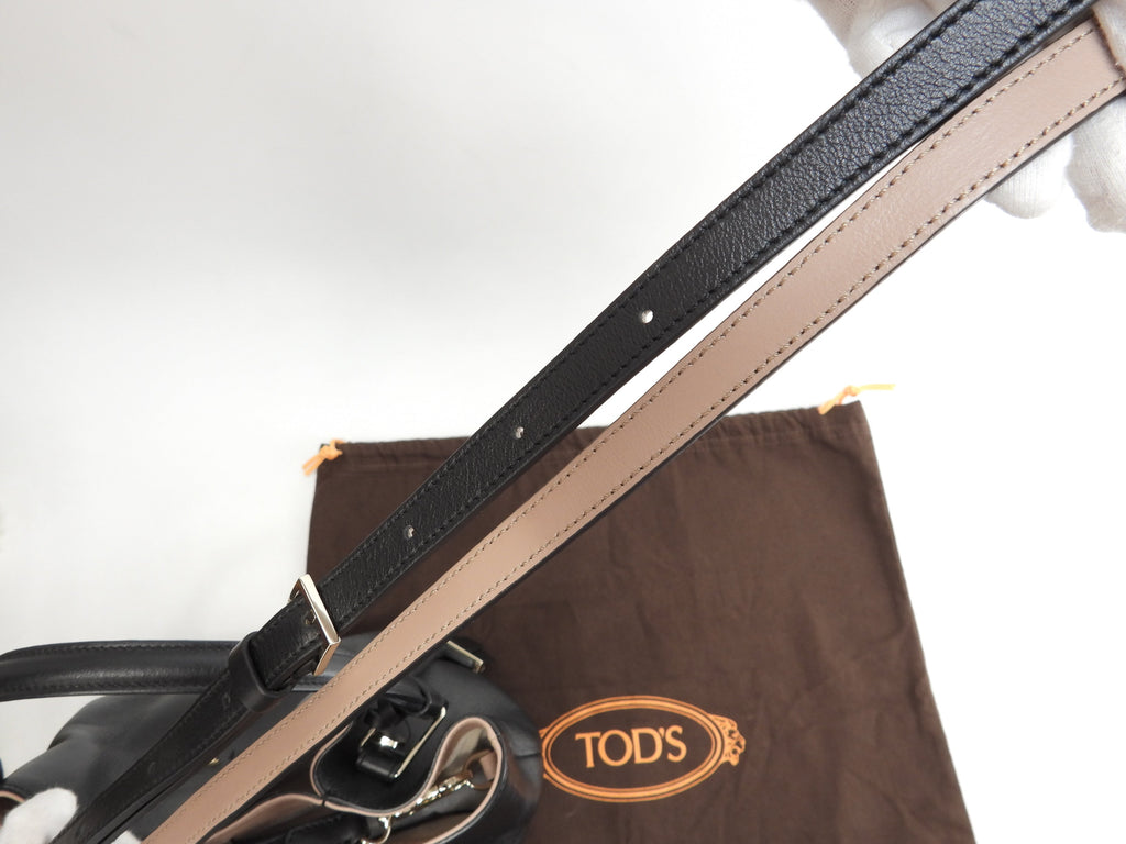 Tod's Mini Tote Bag in pelle nera, con tracolla, borsa a mano in ottime condizioni@4B33