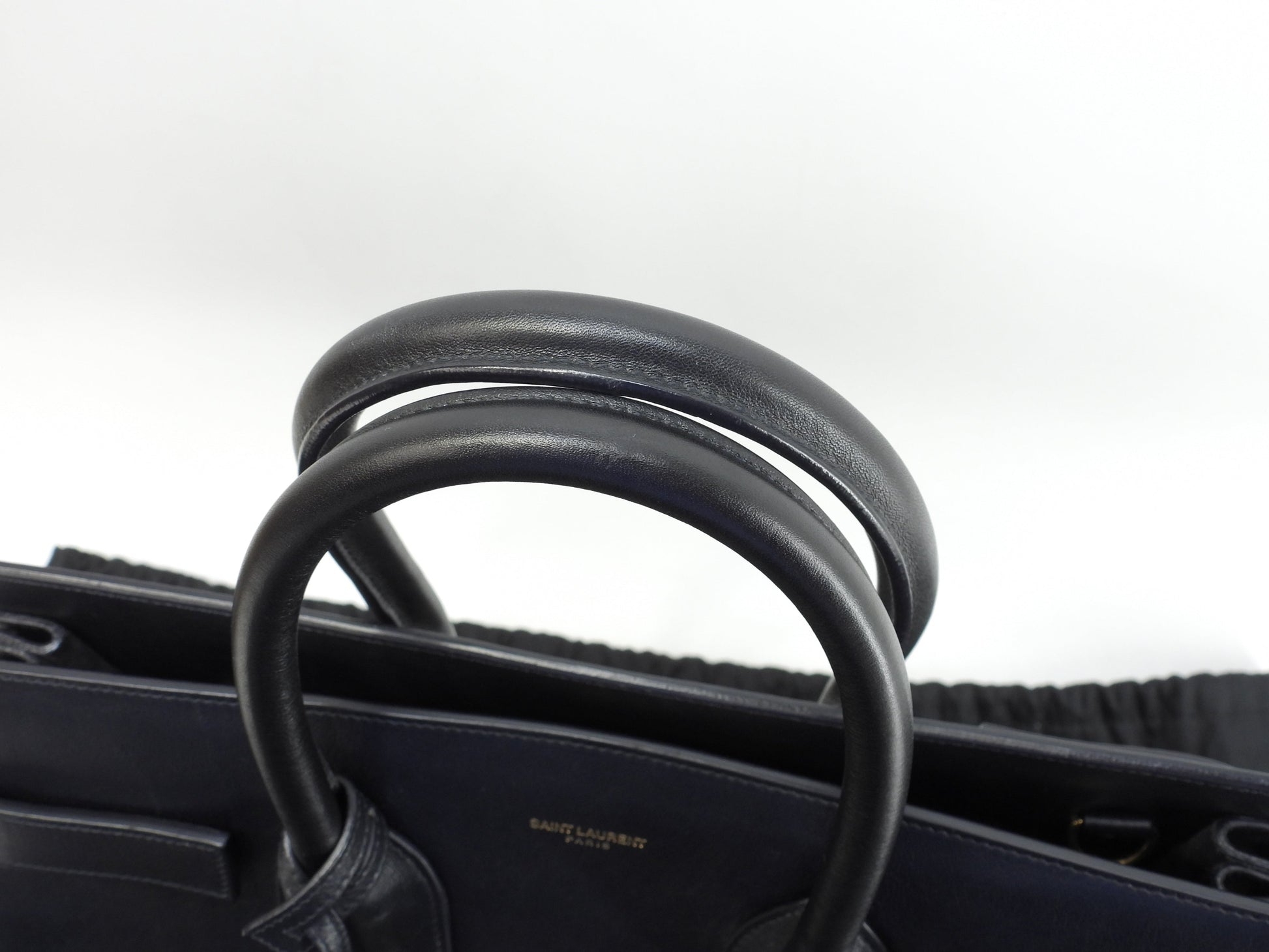 サンローラン サックドジュール YSL レザー濃紺 トートバッグ ハンドバッグ 美品@ 90