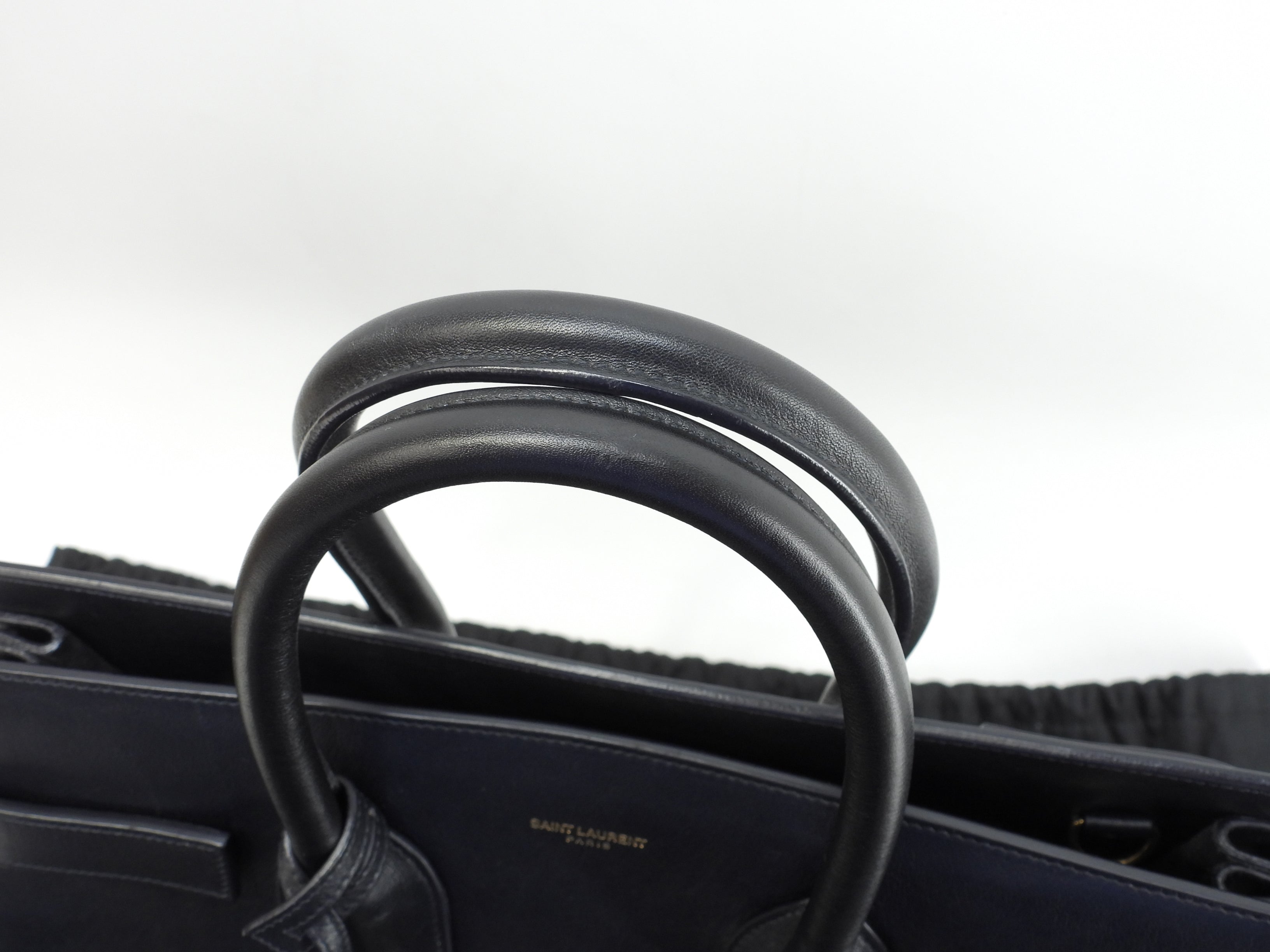 サンローラン サックドジュール YSL レザー濃紺 トートバッグ ハンドバッグ 美品@ 90