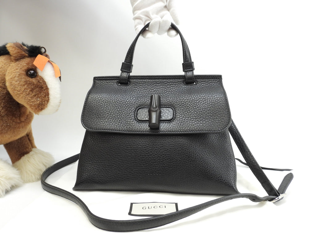 Gucci Daily PM Bambù pelle nera borsa a mano con tracolla staccabile, pochette, a spalla (indossabile anche a tracolla), pari al nuovo @ 15