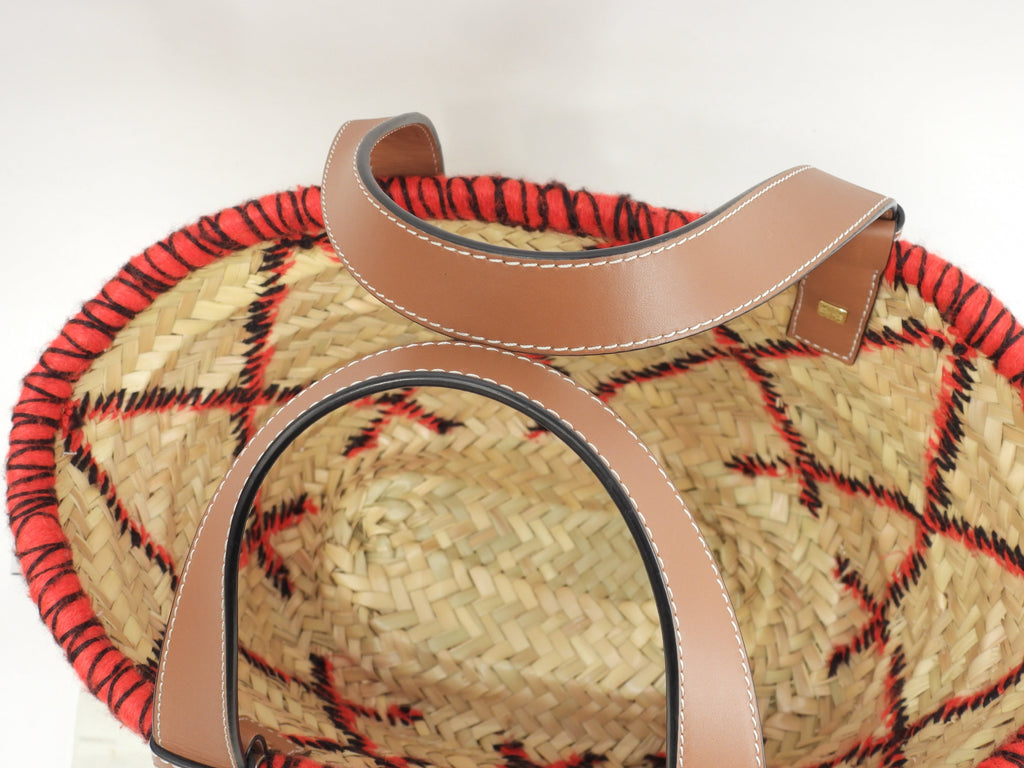 Loewe borsa Basket piccola Animal naturale/Tan rossa a mano borsa di paglia mai usata@412018