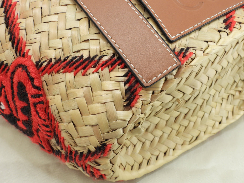 Loewe borsa Basket piccola Animal naturale/Tan rossa a mano borsa di paglia mai usata@412018