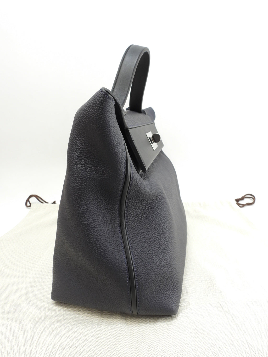 Hermès Sac à Dépêches 35 Togo Blu Notte Borsa a mano hardware argento condizioni eccellenti@C 2