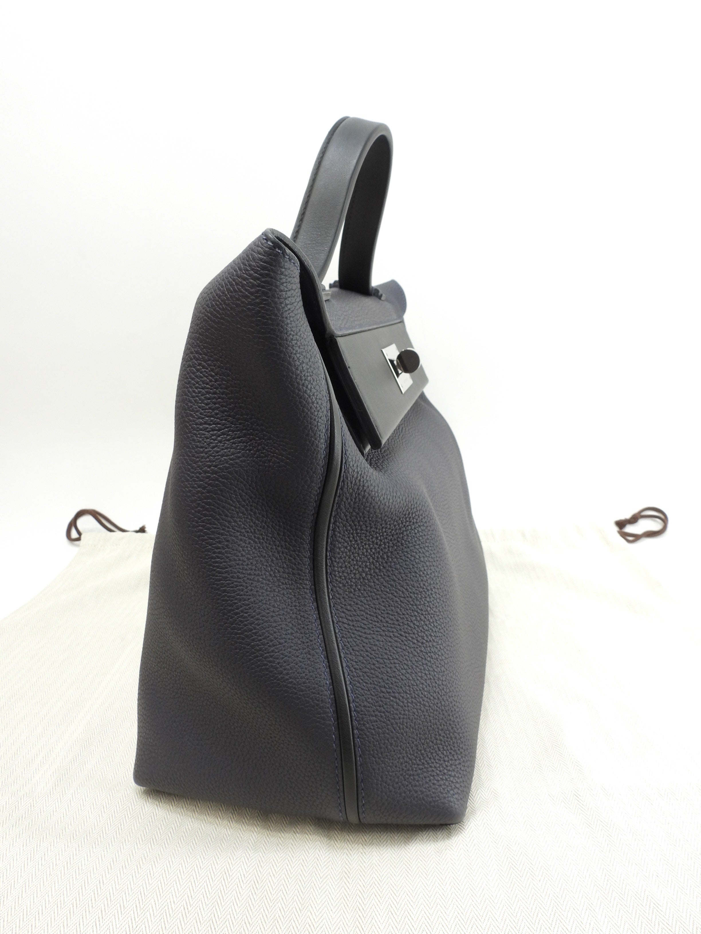 Hermès Sac à Dépêches 35 Togo Blu Notte Borsa a mano hardware argento condizioni eccellenti@C 2