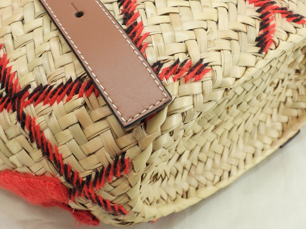 Loewe borsa Basket piccola Animal naturale/Tan rossa a mano borsa di paglia mai usata@412018