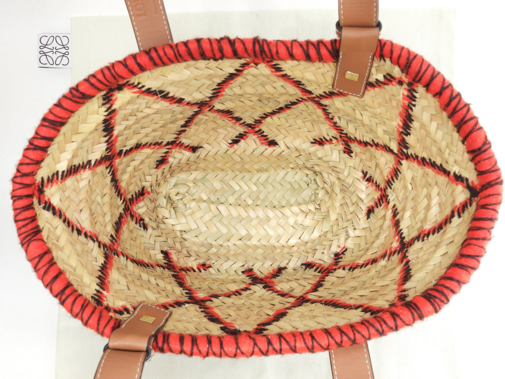 Loewe borsa Basket piccola Animal naturale/Tan rossa a mano borsa di paglia mai usata@412018