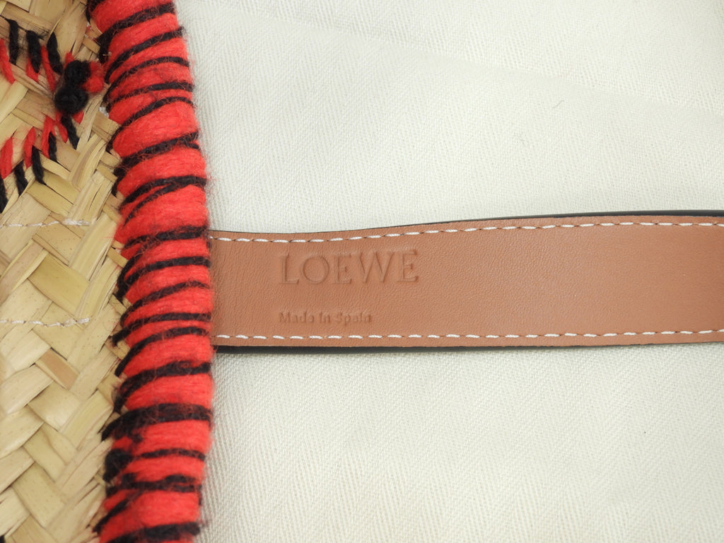 Loewe borsa Basket piccola Animal naturale/Tan rossa a mano borsa di paglia mai usata@412018