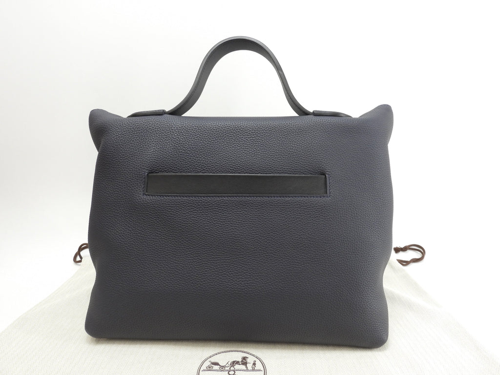 Hermès Sac à Dépêches 35 Togo Blu Notte Borsa a mano hardware argento condizioni eccellenti@C 2