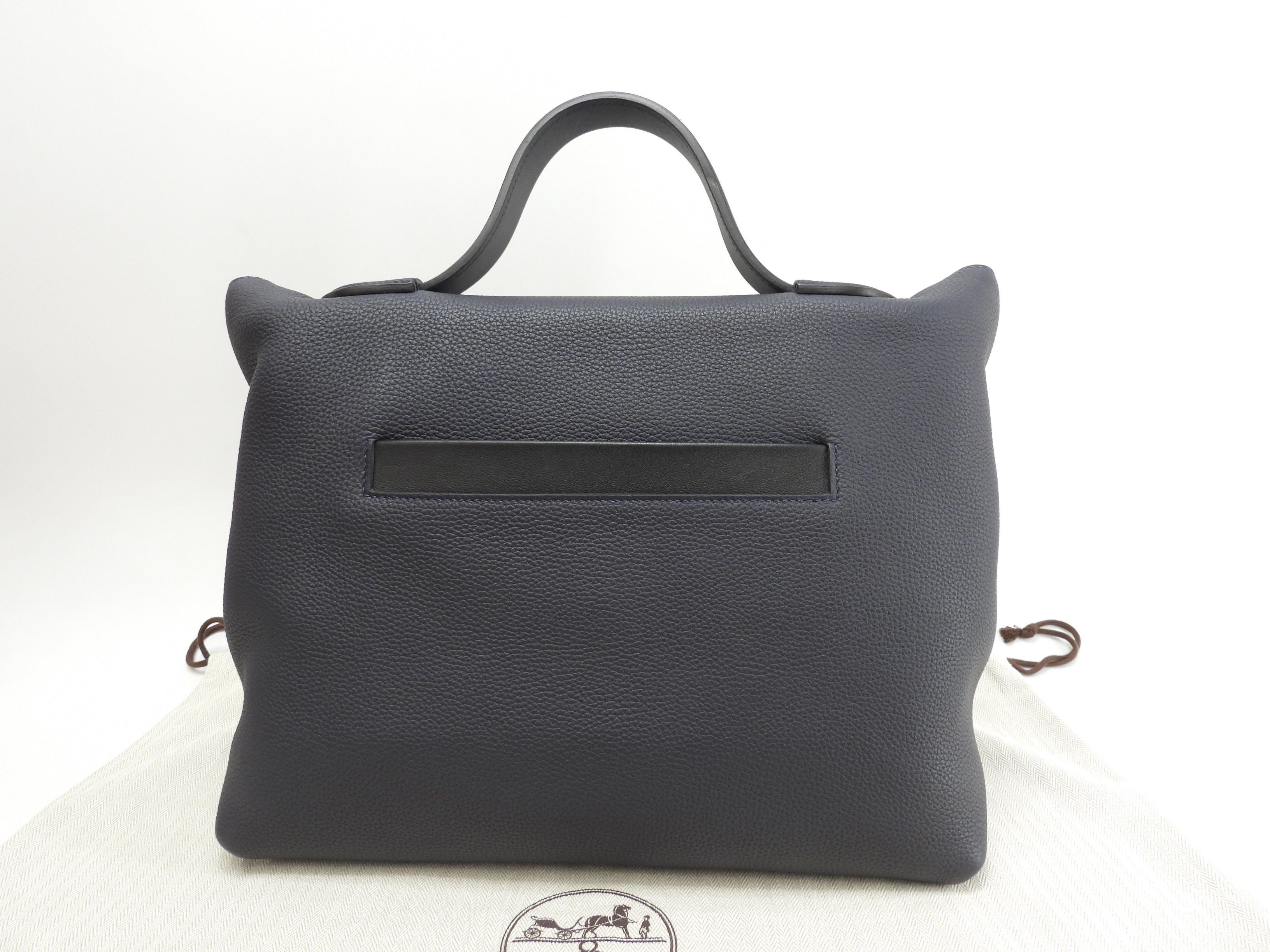 Hermès Sac à Dépêches 35 Togo Blu Notte Borsa a mano hardware argento condizioni eccellenti@C 2