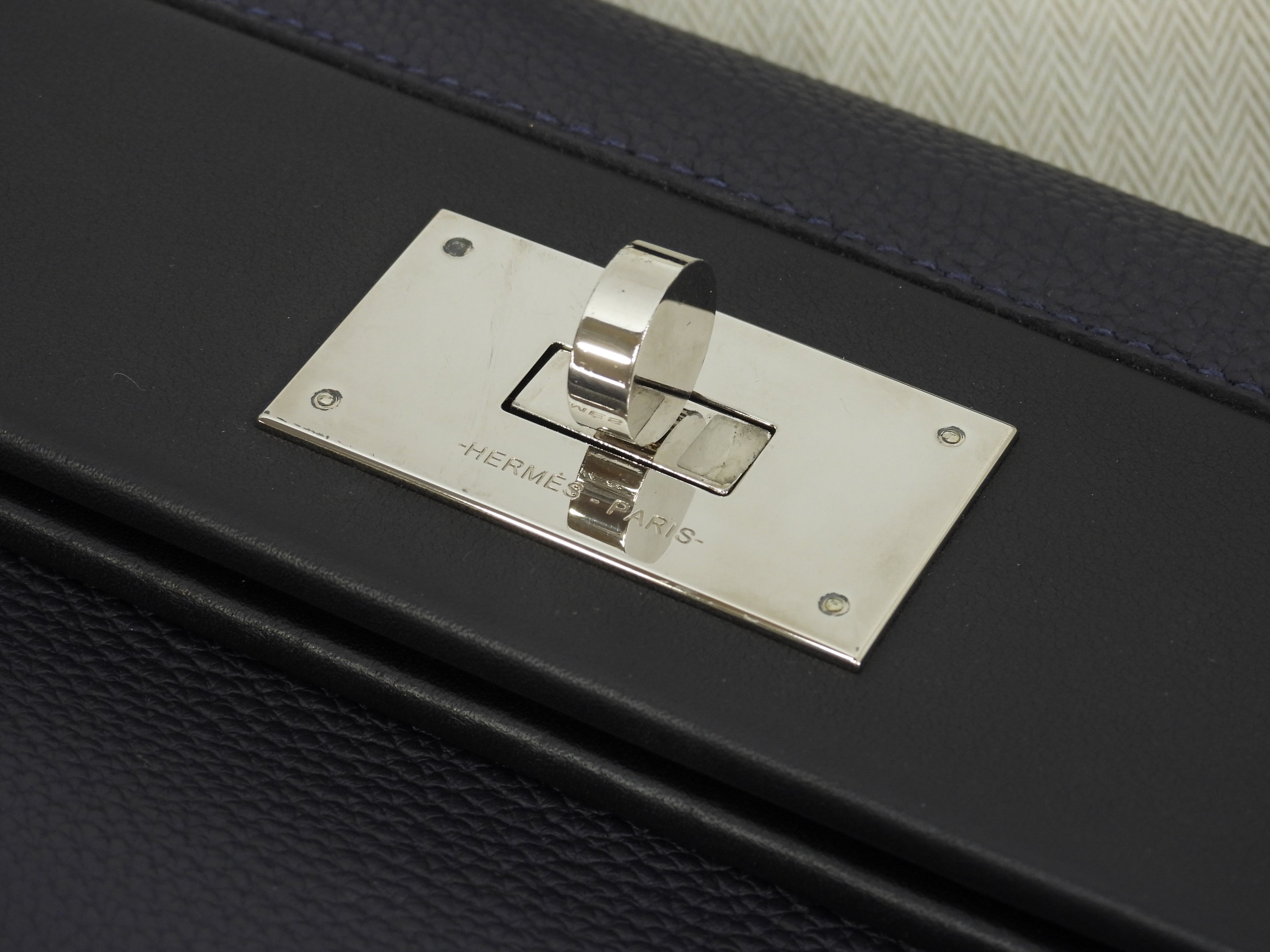Hermès Sac à Dépêches 35 Togo Blu Notte Borsa a mano hardware argento condizioni eccellenti@C 2