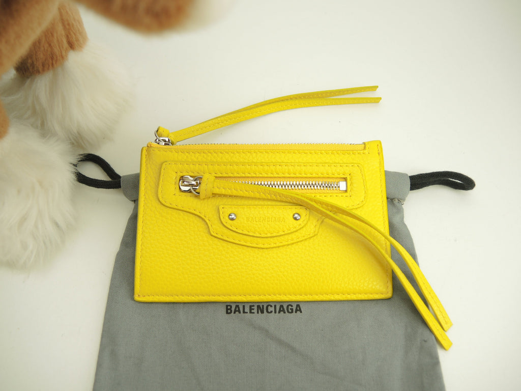 Balenciaga portamonete con tasche per carte Neo Classic in pelle gialla, portafoglio mini, condizioni eccellenti@ 1