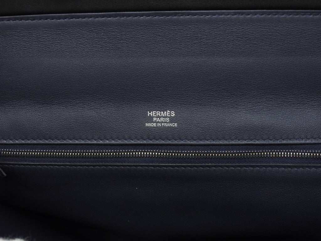 Hermès Sac à Dépêches 35 Togo Blu Notte Borsa a mano hardware argento condizioni eccellenti@C 2