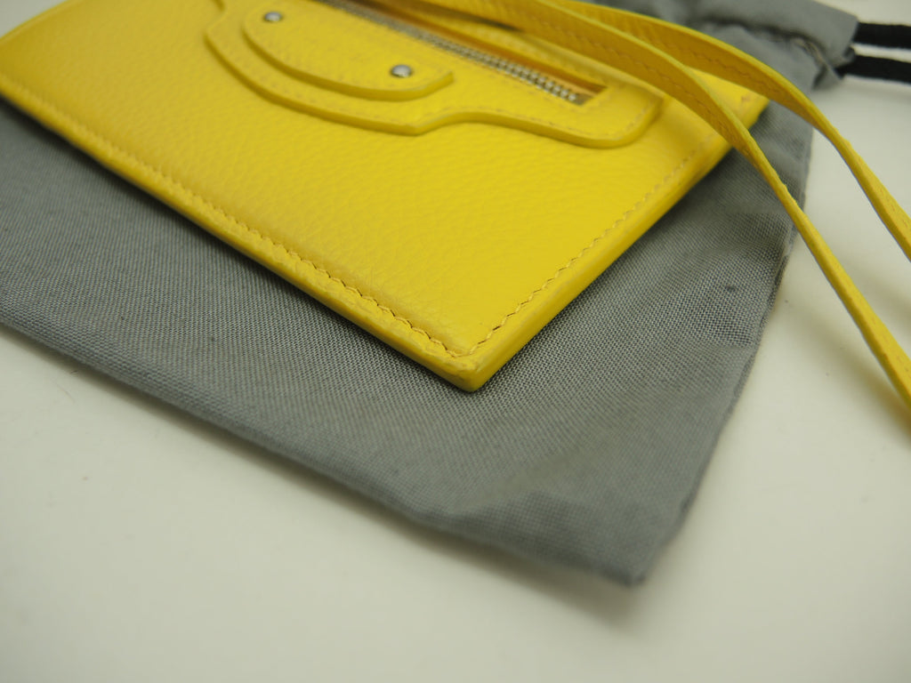 Balenciaga portamonete con tasche per carte Neo Classic in pelle gialla, portafoglio mini, condizioni eccellenti@ 1