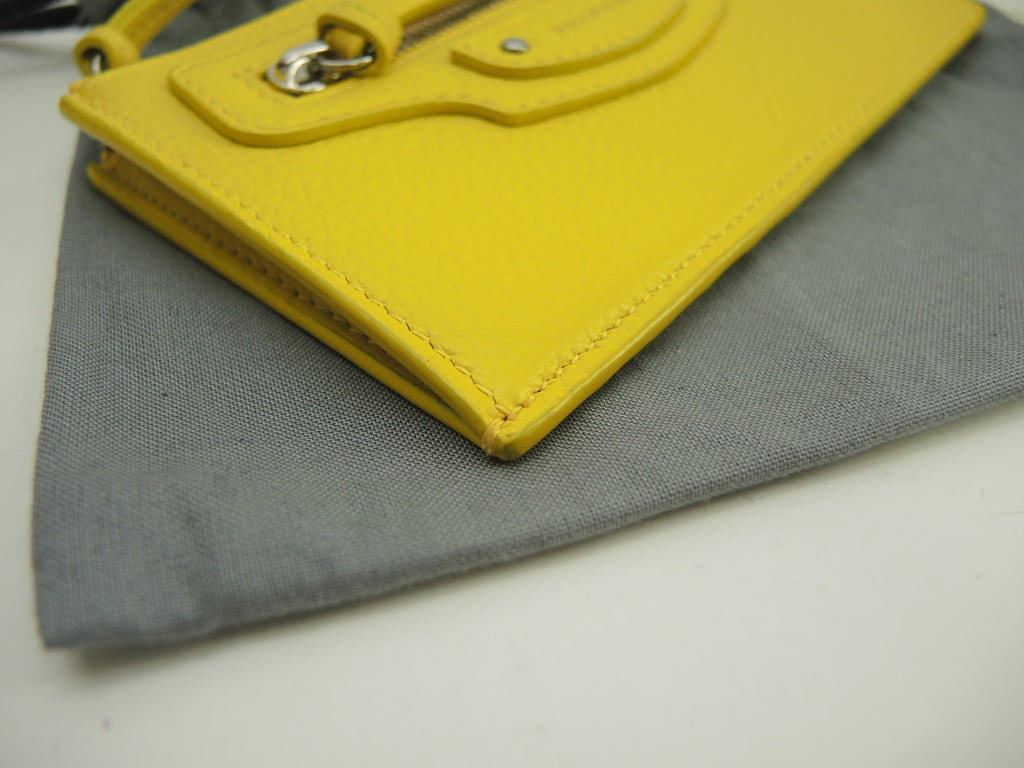 Balenciaga portamonete con tasche per carte Neo Classic in pelle gialla, portafoglio mini, condizioni eccellenti@ 1