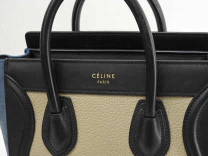 Celine Luggage Nano in pelle grigio nero blu borsa pochette mini a tracolla@S-CU-4195