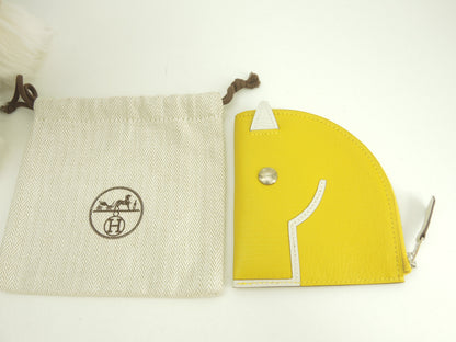 Hermès Paddock Wallet Chèvre Giallo/Bianco Portamonete Porta Carte Mai Usato@U 8