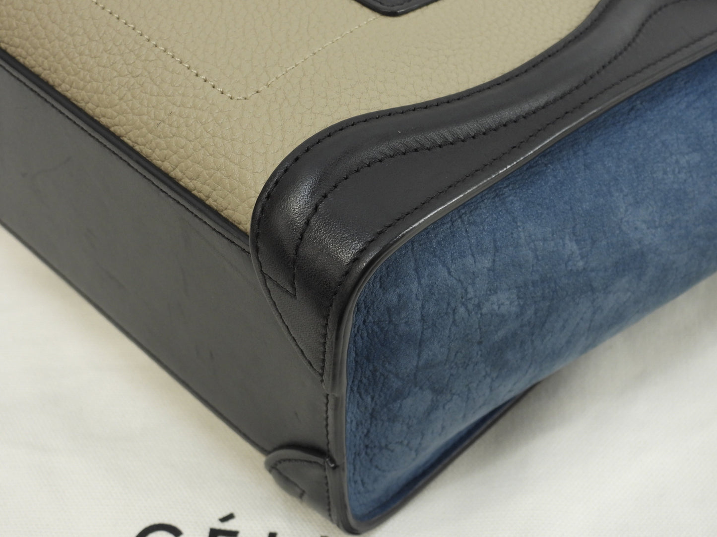 Celine Luggage Nano in pelle grigio nero blu borsa pochette mini a tracolla@S-CU-4195