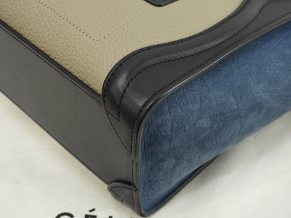Celine Luggage Nano in pelle grigio nero blu borsa pochette mini a tracolla@S-CU-4195