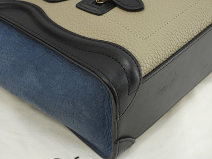Celine Luggage Nano in pelle grigio nero blu borsa pochette mini a tracolla@S-CU-4195