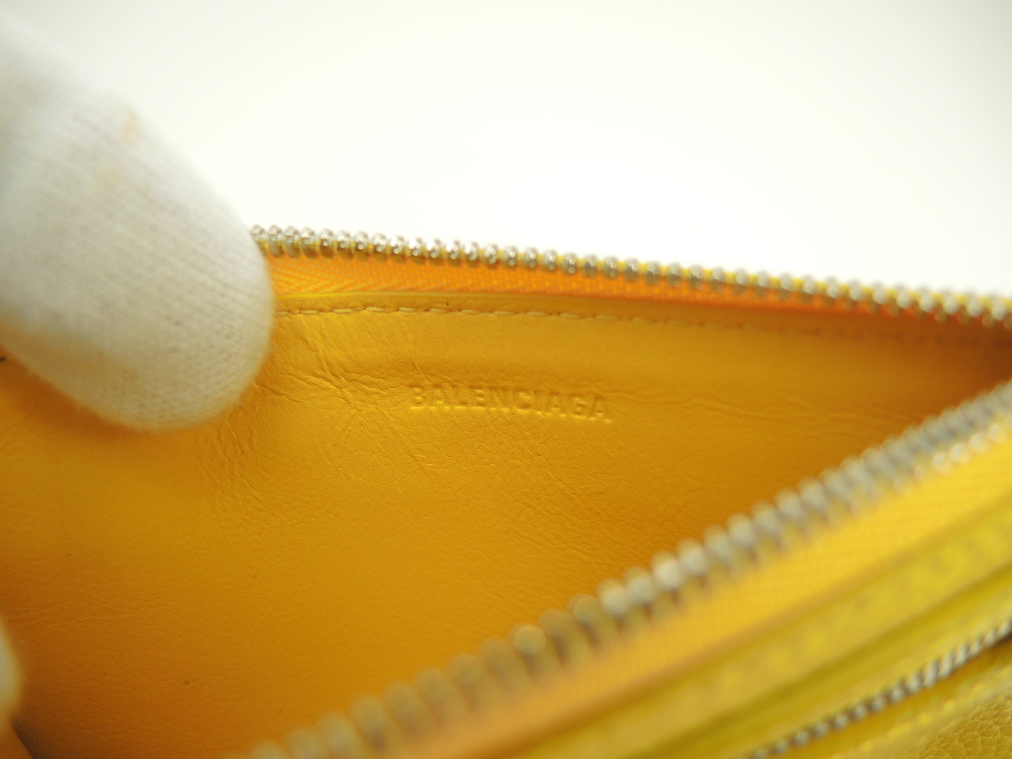 Balenciaga portamonete con tasche per carte Neo Classic in pelle gialla, portafoglio mini, condizioni eccellenti@ 1