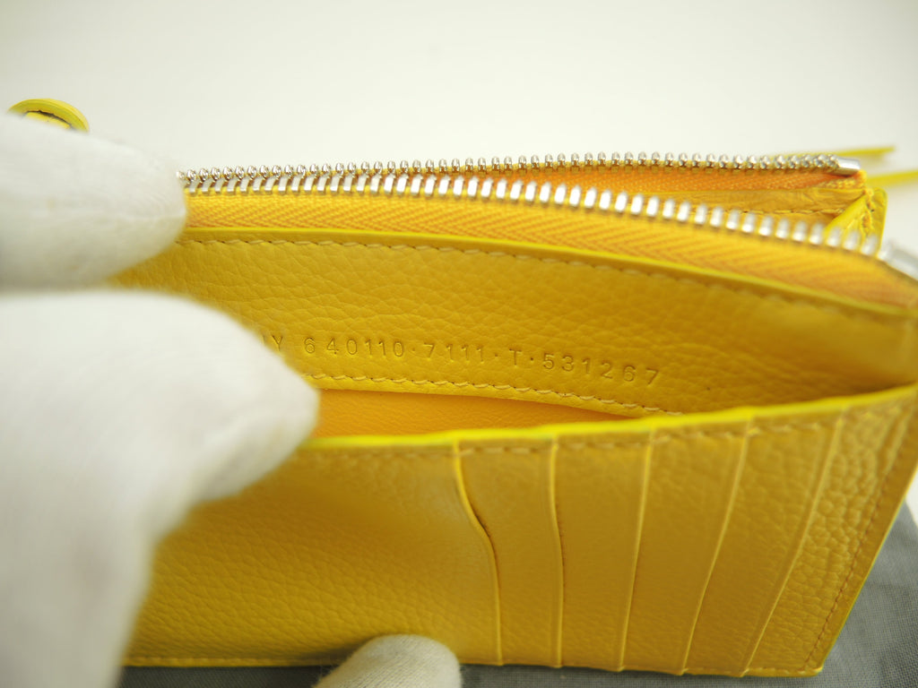 Balenciaga portamonete con tasche per carte Neo Classic in pelle gialla, portafoglio mini, condizioni eccellenti@ 1