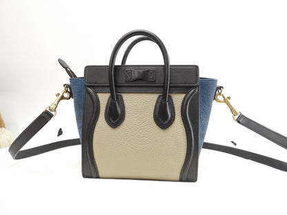 Celine Luggage Nano in pelle grigio nero blu borsa pochette mini a tracolla@S-CU-4195
