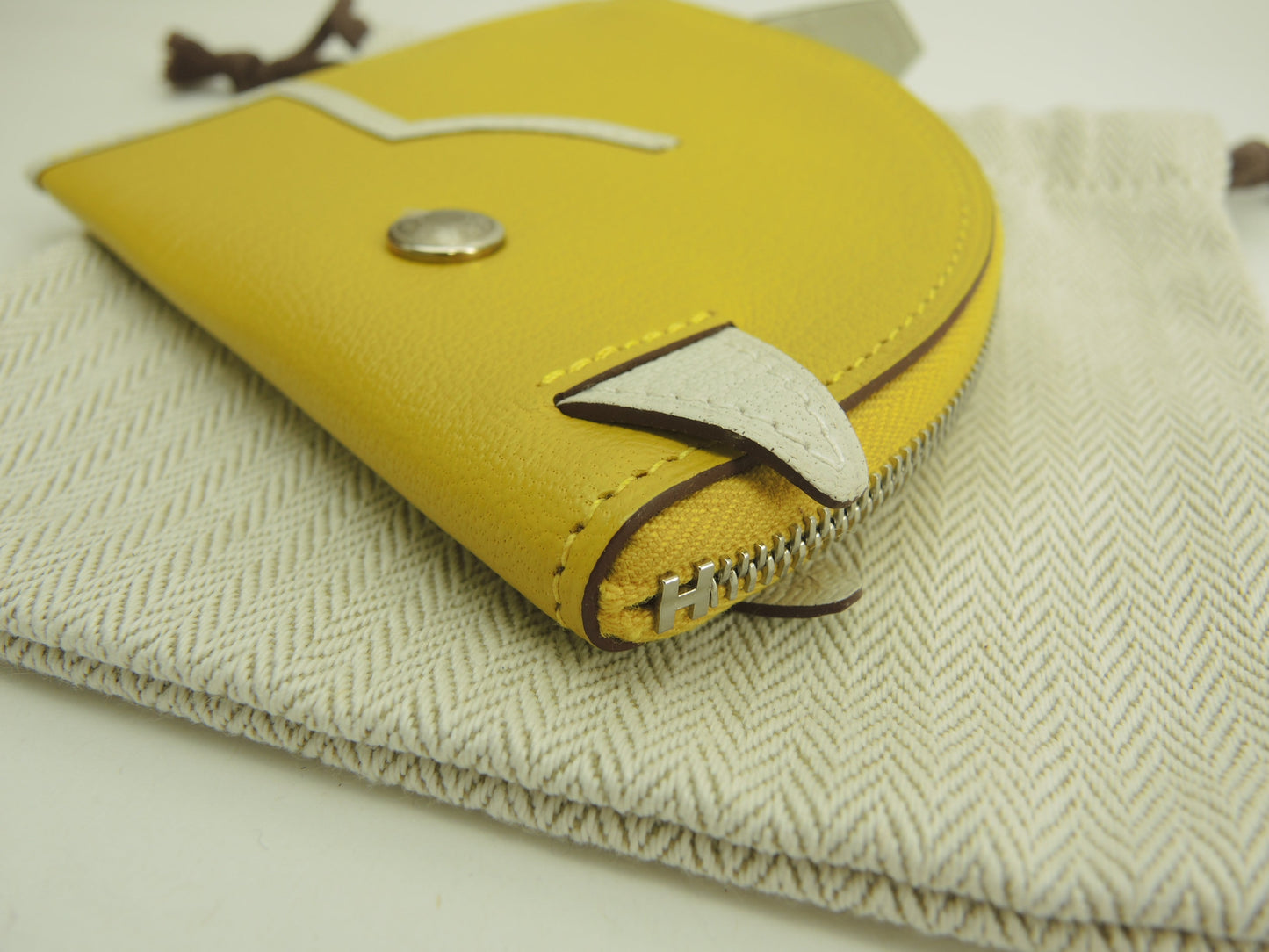 Hermès Paddock Wallet Chèvre Giallo/Bianco Portamonete Porta Carte Mai Usato@U 8