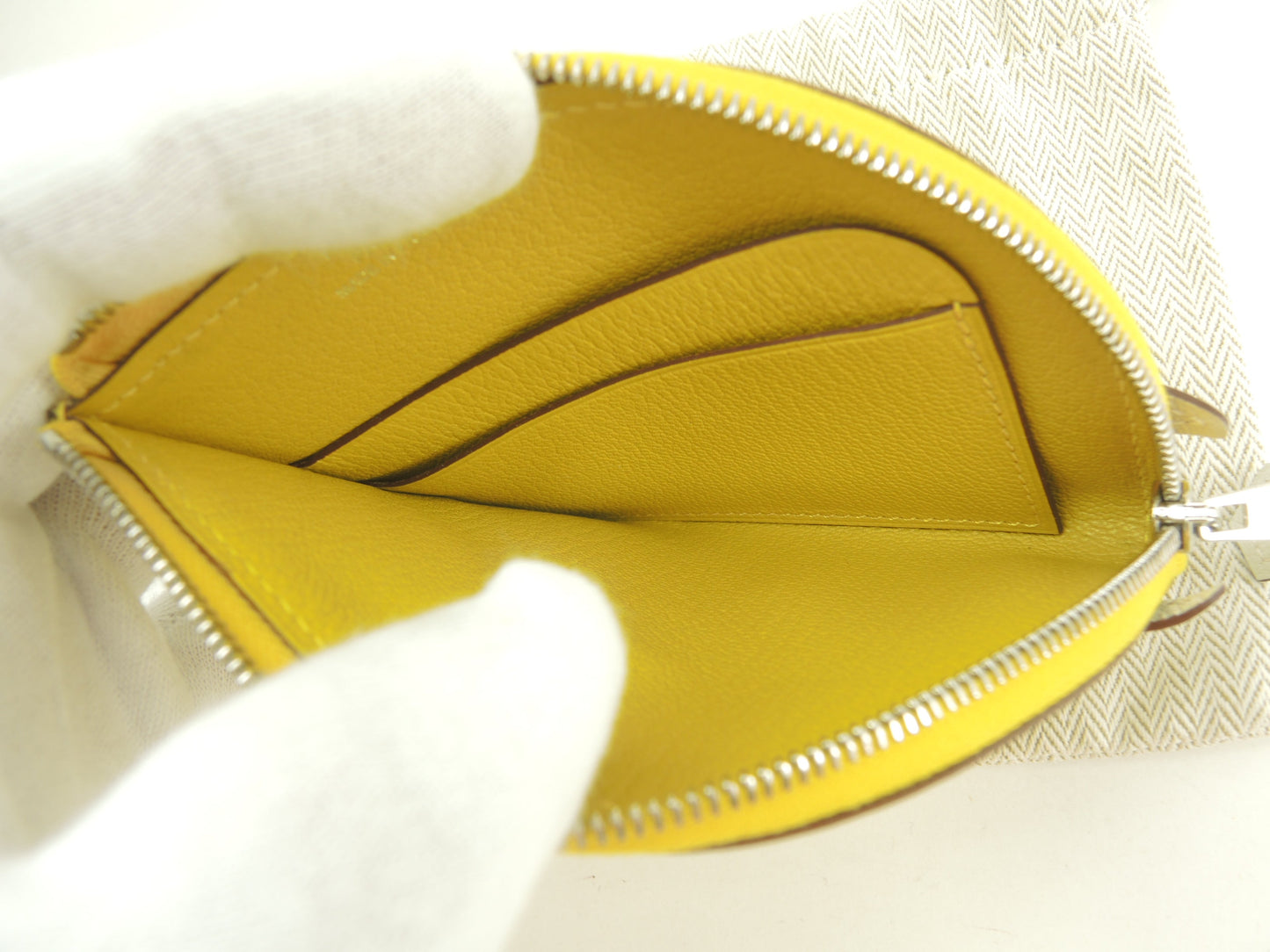 Hermès Paddock Wallet Chèvre Giallo/Bianco Portamonete Porta Carte Mai Usato@U 8