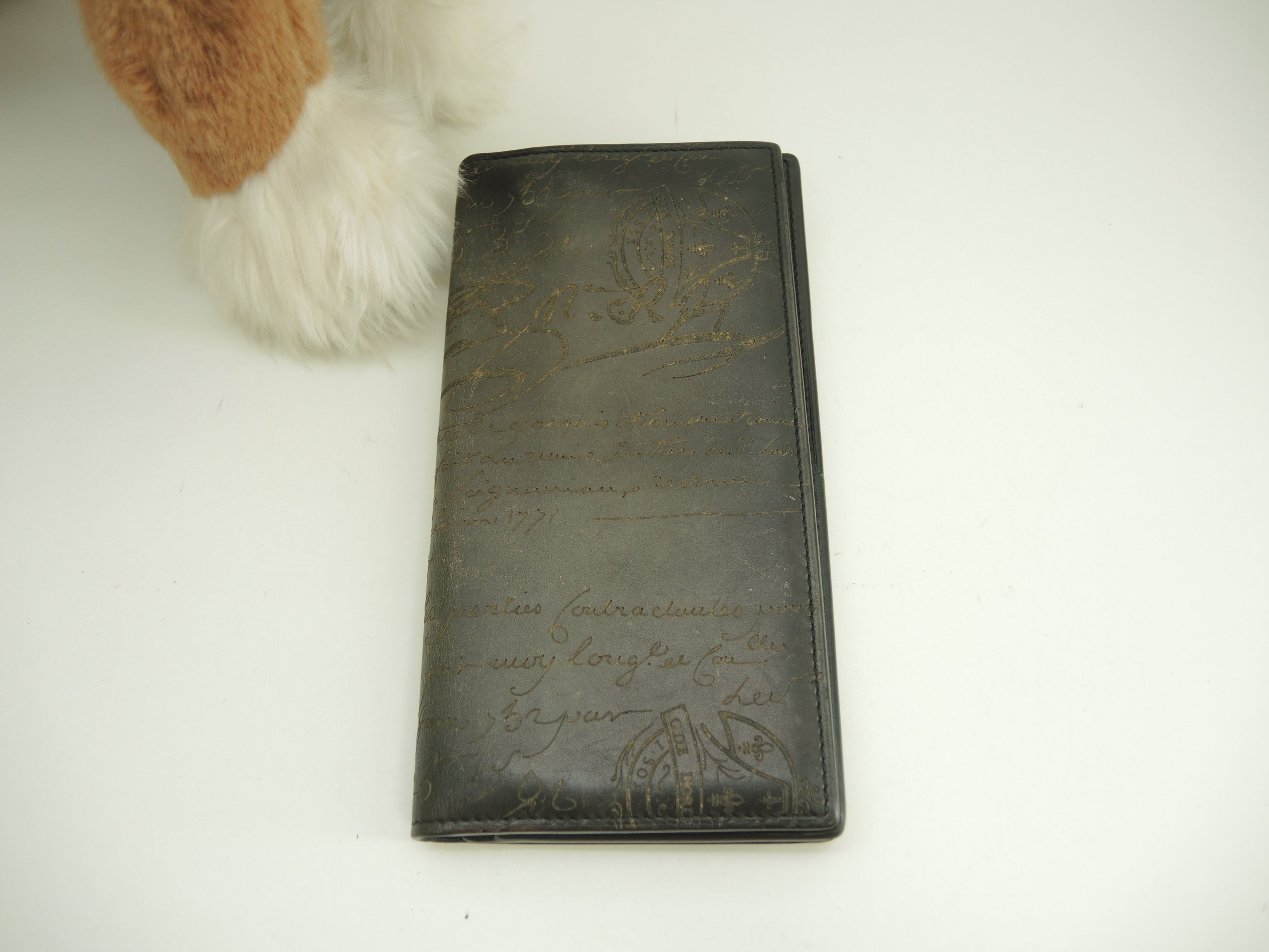 Berluti Portafoglio Lungo Santal Calligrafia Nera Bifold Ottime Condizioni@E0212P