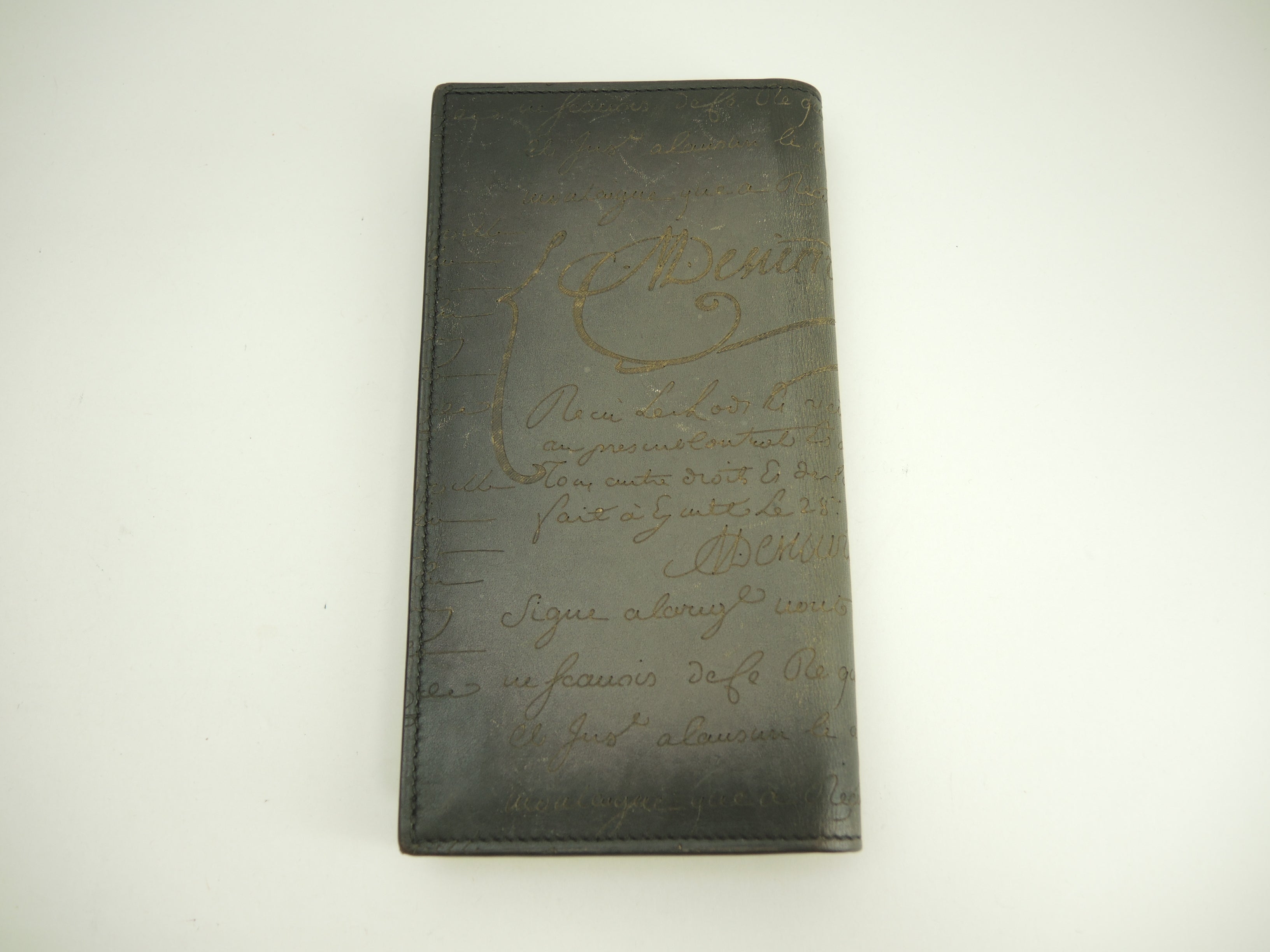 Berluti Portafoglio Lungo Santal Calligrafia Nera Bifold Ottime Condizioni@E0212P