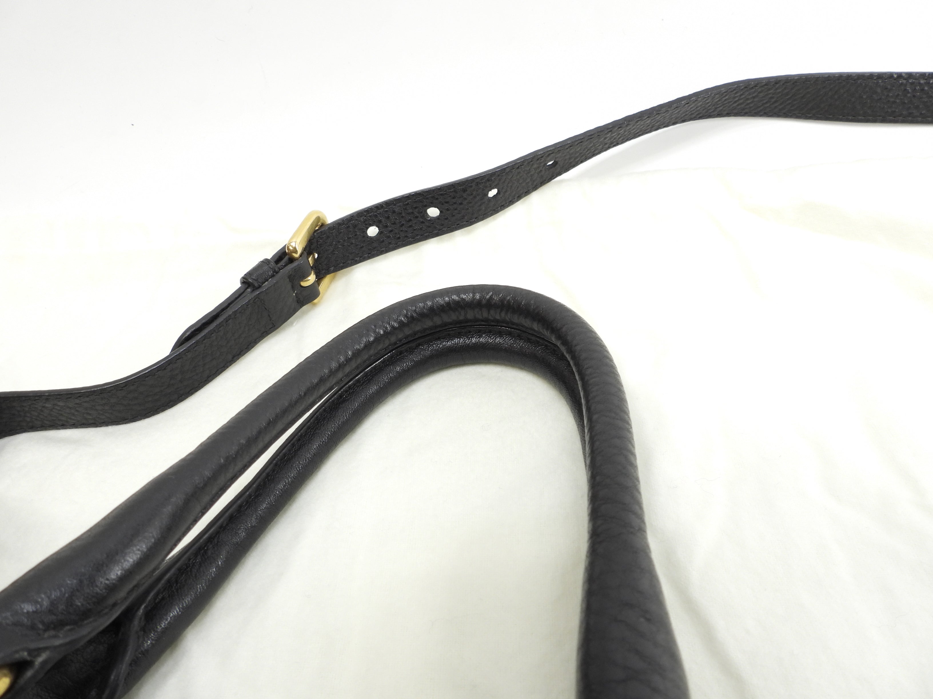 プラダ s付ハンドバッグ 柔らかい型押レザー 黒 トートバッグ中 美品@25