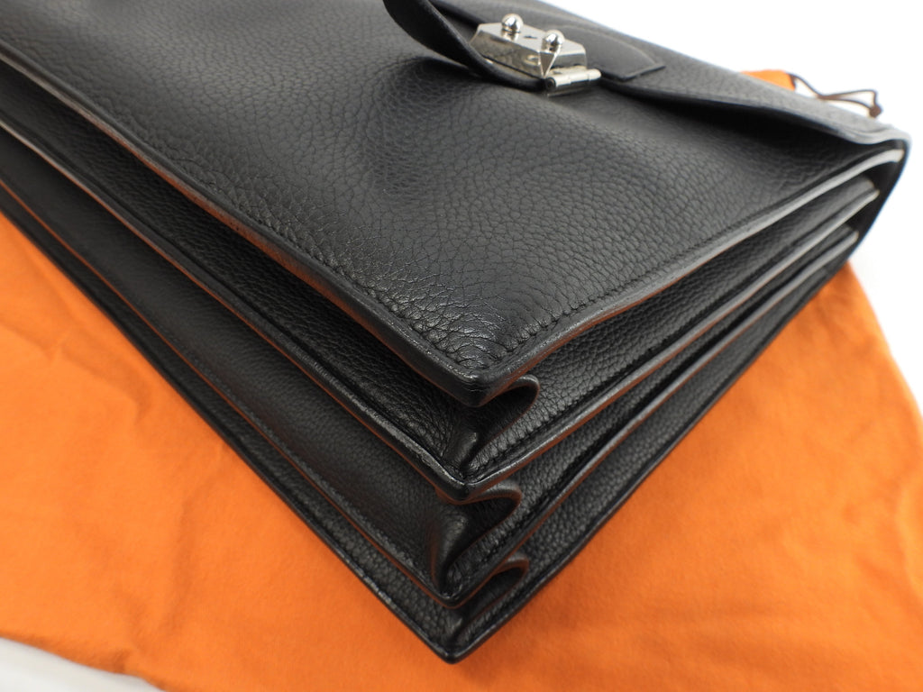 Hermès Sac à Dépêches 41 Fjörd Nero Borsa Portadocumenti Uomo Ferramenta Doppia @□O