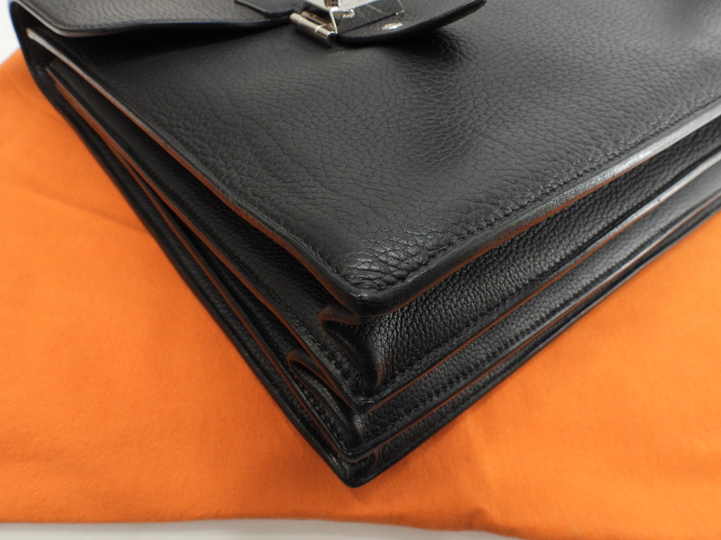 Hermès Sac à Dépêches 41 Fjörd Nero Borsa Portadocumenti Uomo Ferramenta Doppia @□O