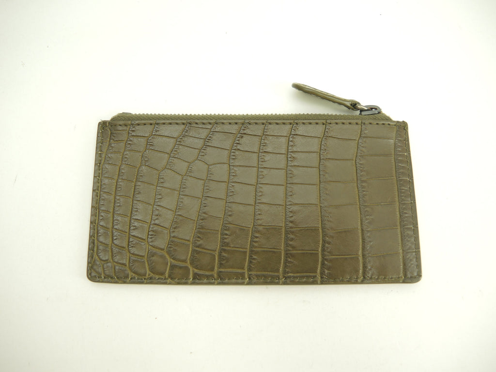 Bottega Veneta - Portacarte con portamonete in coccodrillo, color kaki @P0043407R