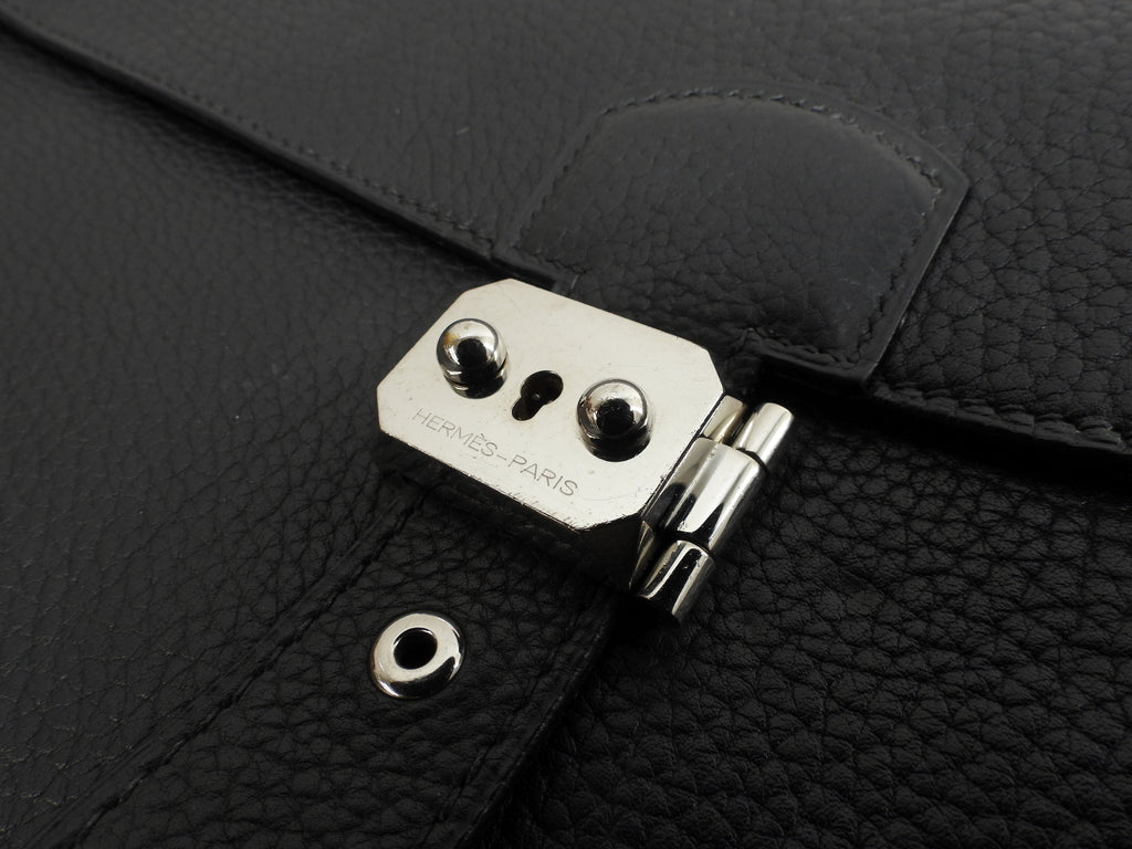 Hermès Sac à Dépêches 41 Fjörd Nero Borsa Portadocumenti Uomo Ferramenta Doppia @□O