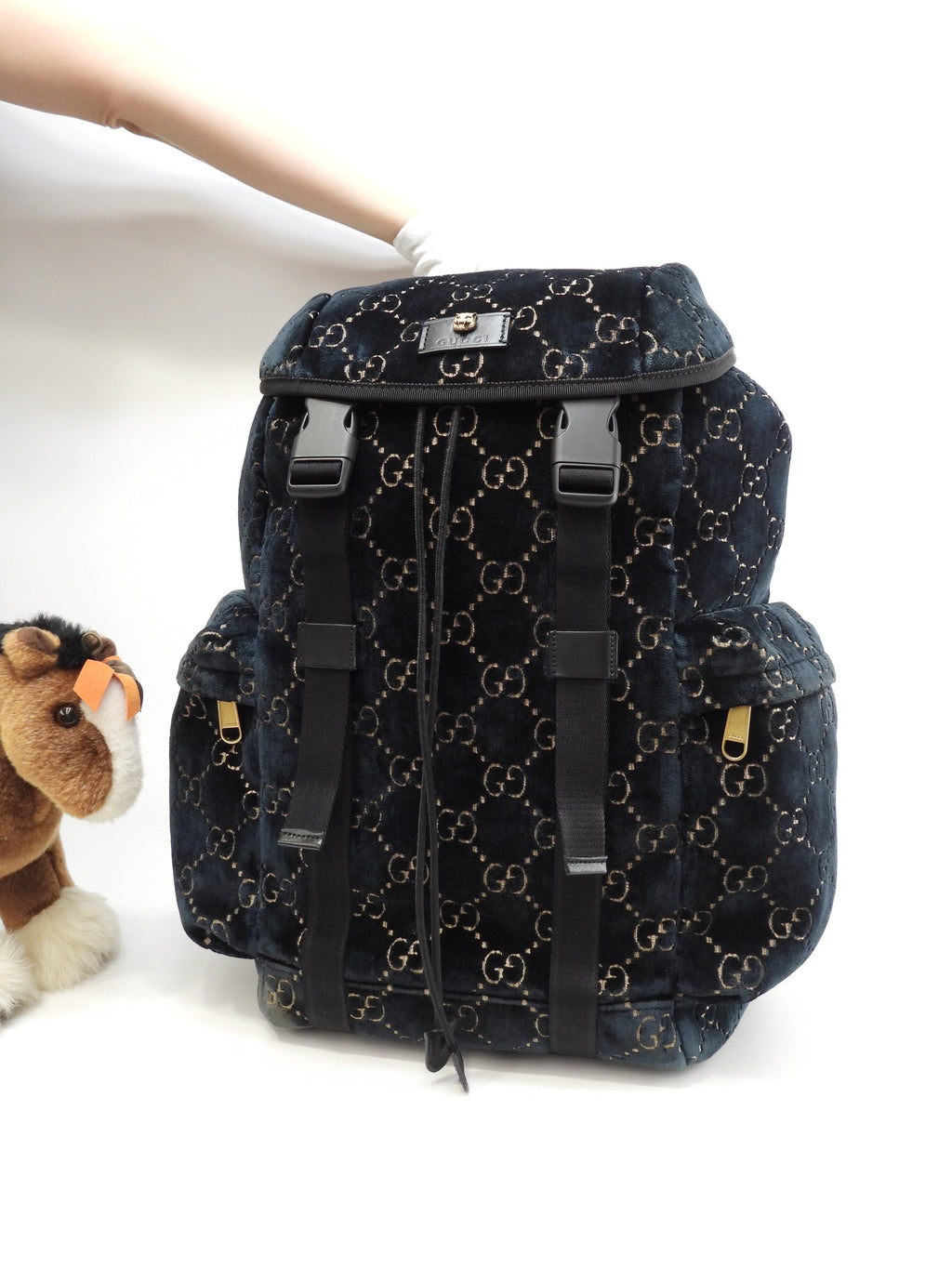 グッチ バックパック大 タイガー ベロア青系 リュックサック バッグ@ 7