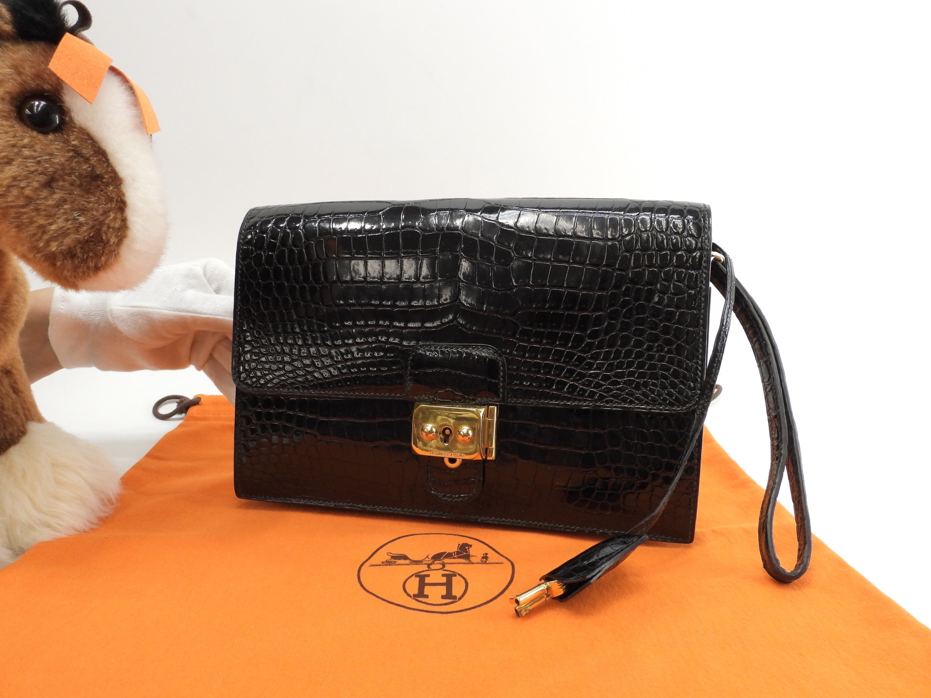 Hermès Jett Coccodrillo Nero Pochette Clutch Usata in Ottime Condizioni@○K
