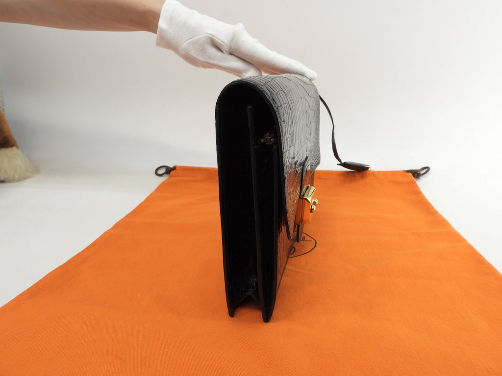 Hermès Jett Coccodrillo Nero Pochette Clutch Usata in Ottime Condizioni@○K