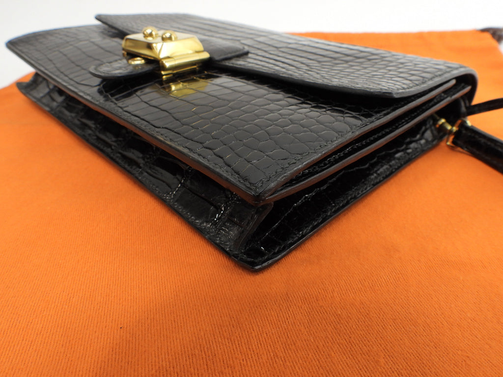 Hermès Jett Coccodrillo Nero Pochette Clutch Usata in Ottime Condizioni@○K