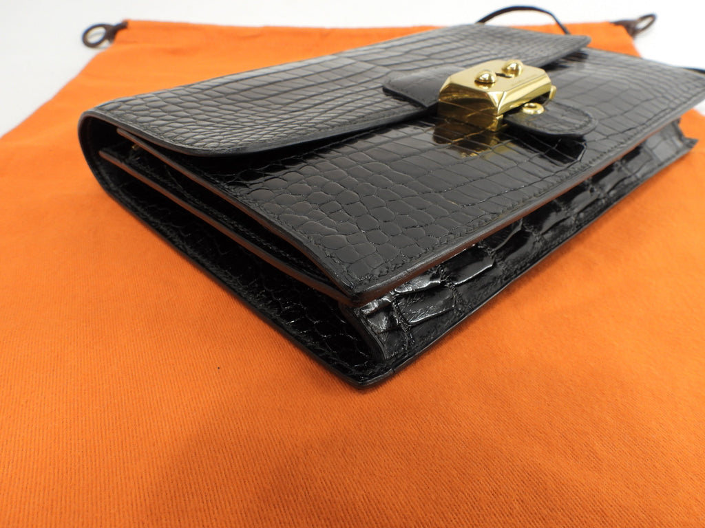 Hermès Jett Coccodrillo Nero Pochette Clutch Usata in Ottime Condizioni@○K