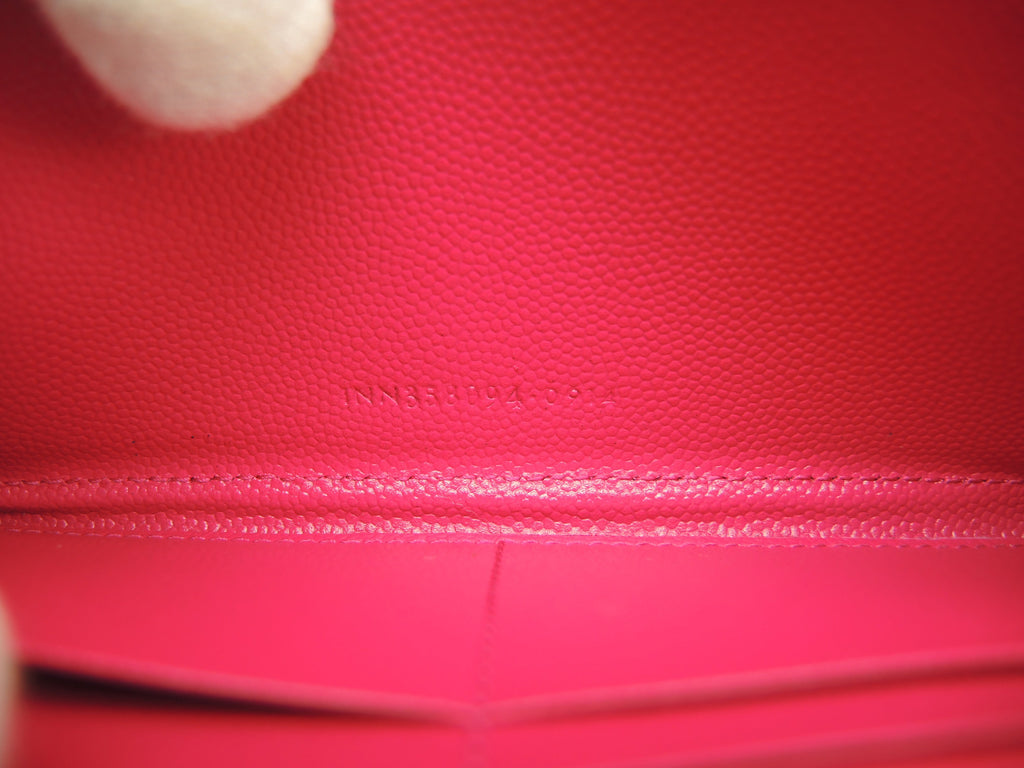 サンローラン ロングウォレット YSL レザー/ピンク ラウンドジップ長財布 ゴールド金具 新品同様@ 91