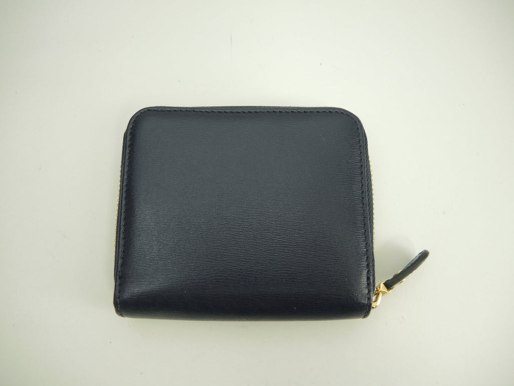 Salvatore Ferragamo Portafoglio compatto Gancini in pelle blu navy con zip piccole@ 18