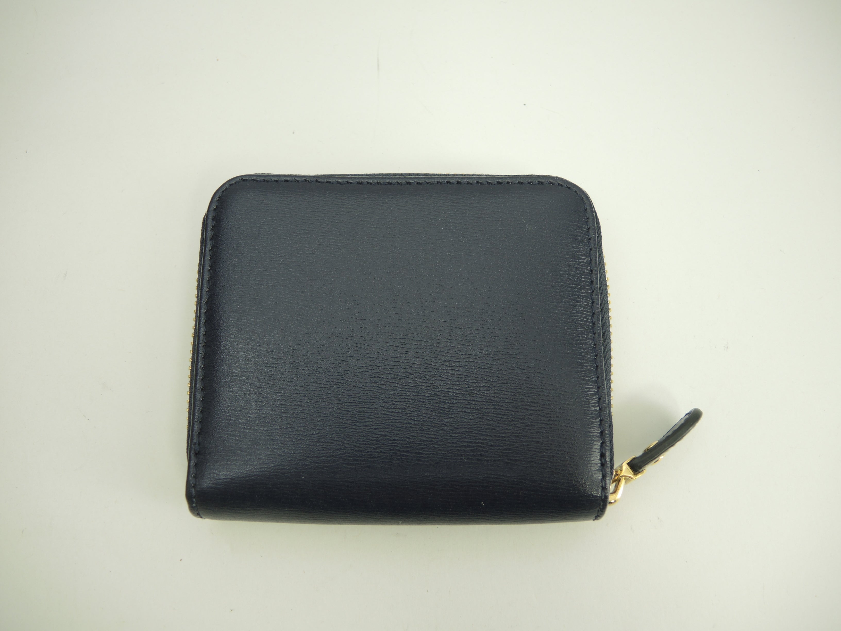 Salvatore Ferragamo Portafoglio compatto Gancini in pelle blu navy con zip piccole@ 18
