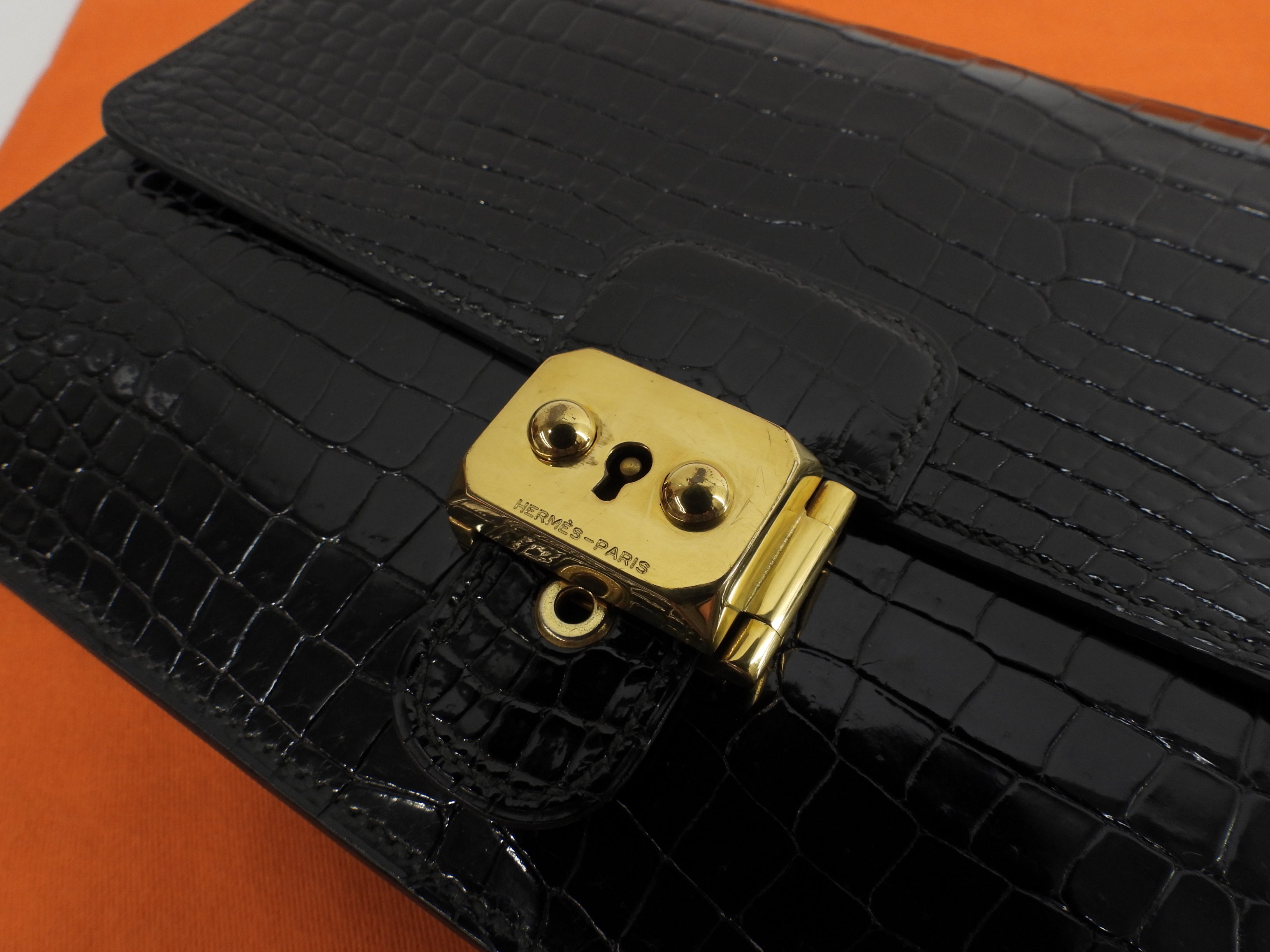 Hermès Jett Coccodrillo Nero Pochette Clutch Usata in Ottime Condizioni@○K
