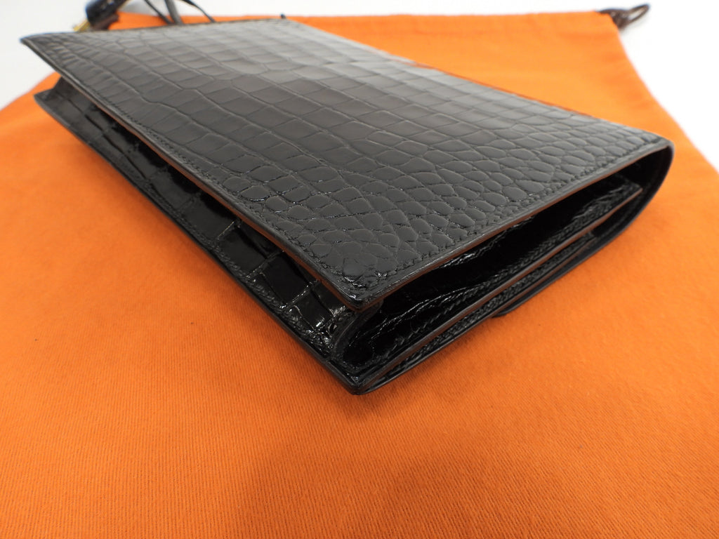 Hermès Jett Coccodrillo Nero Pochette Clutch Usata in Ottime Condizioni@○K